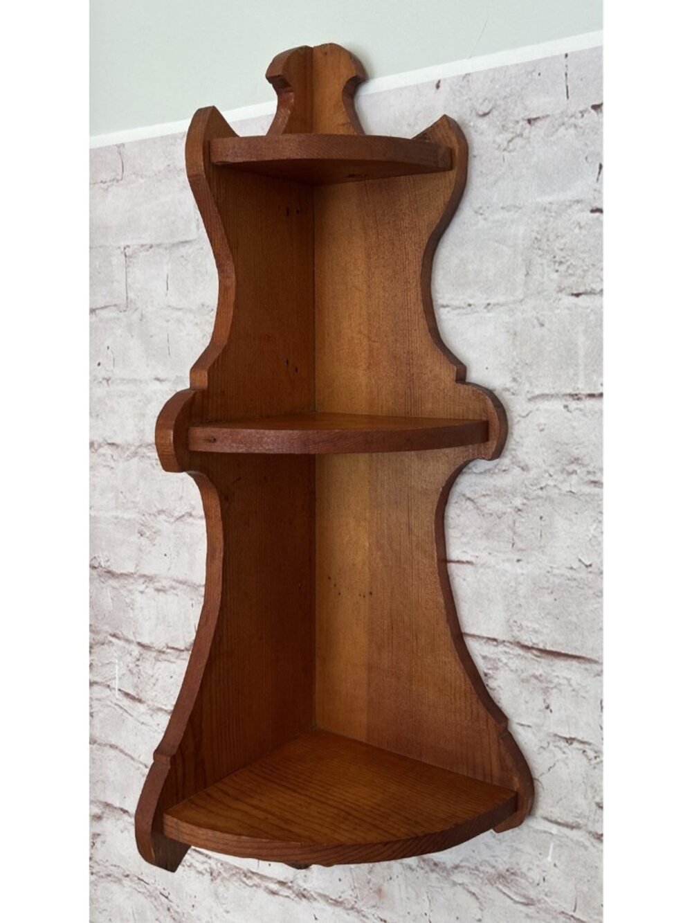 VTG Handmade Wooden Corner 3 Shelf Display Antique Colonial Style Cottage